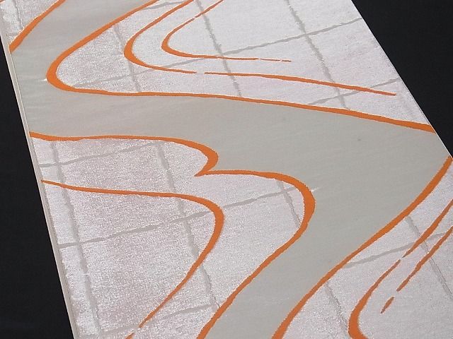平和屋着物■六通柄袋帯 流水文 銀糸 正絹 逸品 A-yi1991