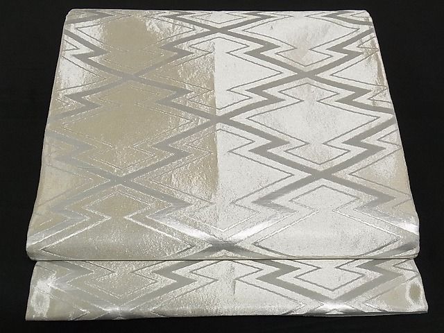 平和屋着物■六通柄袋帯 松皮菱文 銀糸 正絹 逸品 A-yi2630