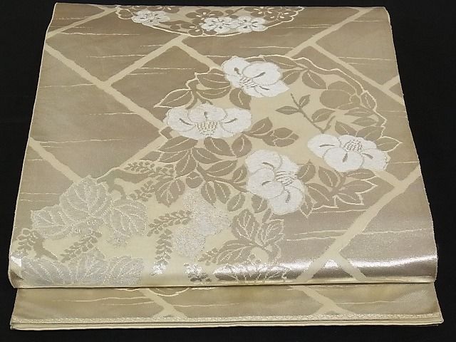 平和屋着物■六通柄袋帯 草花丸文 銀糸 正絹 逸品 A-yi2635
