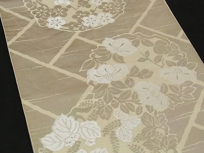 平和屋着物■六通柄袋帯 草花丸文 銀糸 正絹 逸品 A-yi2635