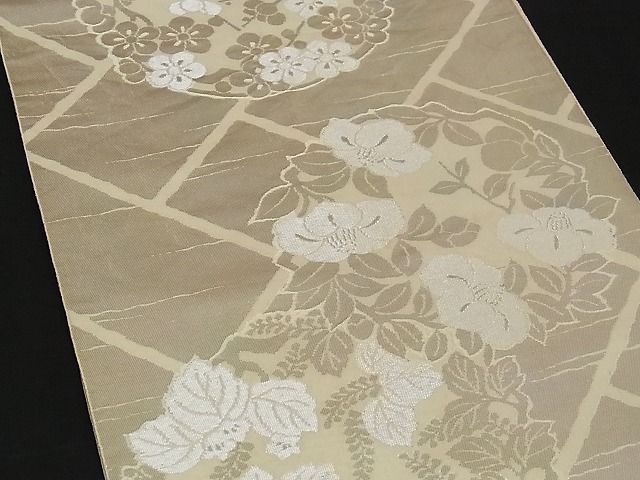 平和屋着物■六通柄袋帯 草花丸文 銀糸 正絹 逸品 A-yi2635
