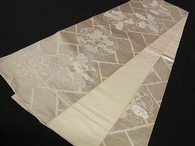平和屋着物■六通柄袋帯 草花丸文 銀糸 正絹 逸品 A-yi2635