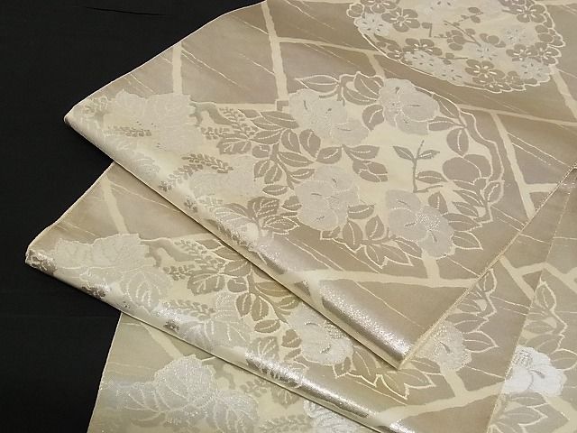 平和屋着物■六通柄袋帯 草花丸文 銀糸 正絹 逸品 A-yi2635