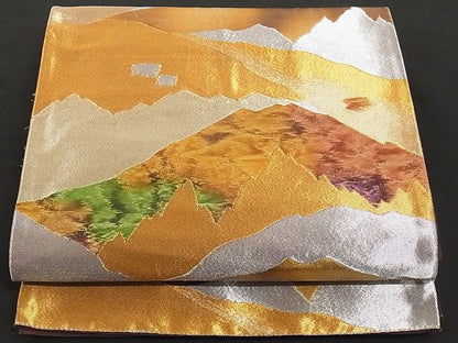 平和屋着物■六通柄袋帯 遠山風景文 金銀糸 正絹 逸品 A-yi2637