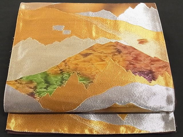 平和屋着物■六通柄袋帯 遠山風景文 金銀糸 正絹 逸品 A-yi2637