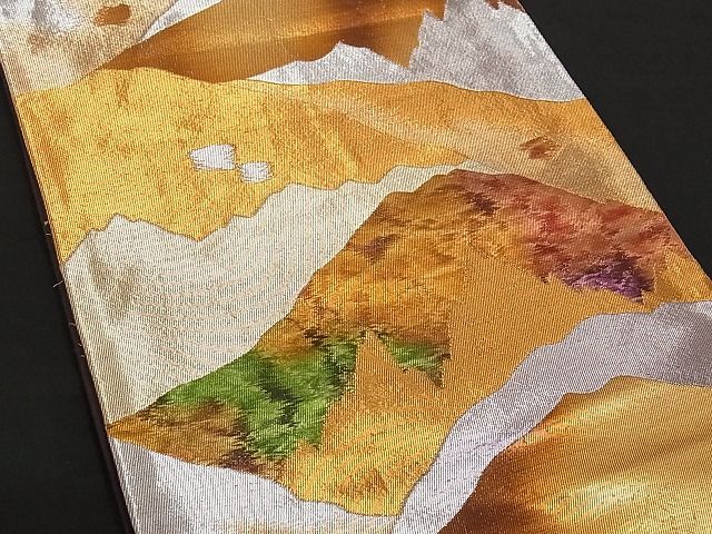 平和屋着物■六通柄袋帯 遠山風景文 金銀糸 正絹 逸品 A-yi2637