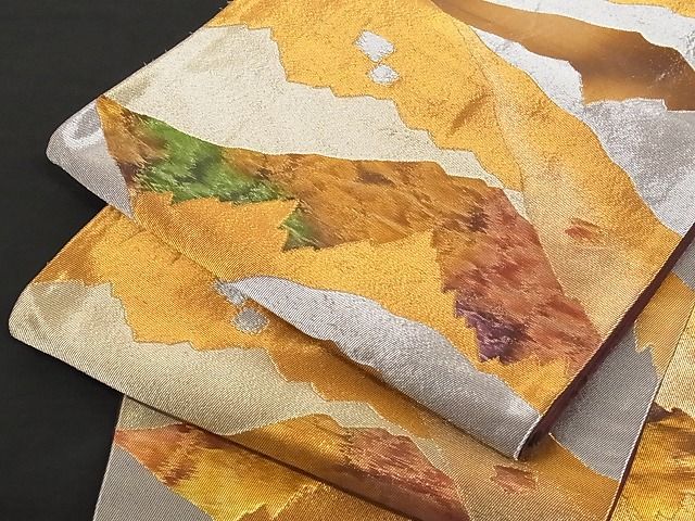 平和屋着物■六通柄袋帯 遠山風景文 金銀糸 正絹 逸品 A-yi2637