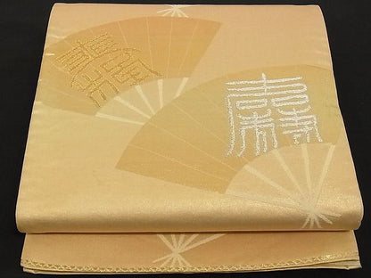 平和屋着物■六通柄袋帯 扇面文字文 金銀糸 正絹 逸品 A-yi2646