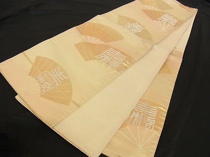 平和屋着物■六通柄袋帯 扇面文字文 金銀糸 正絹 逸品 A-yi2646