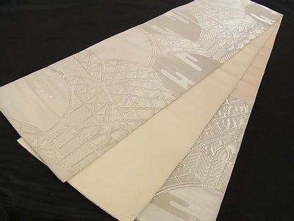 平和屋着物■六通柄袋帯 籬文 銀糸 正絹 逸品 A-yi2787