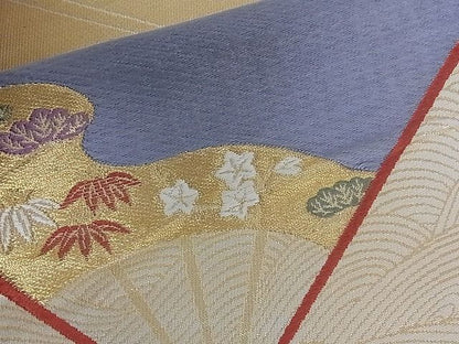 平和屋着物■六通柄袋帯 唐織 扇面吉祥文 金糸 逸品 yk0142