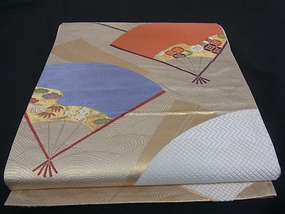 平和屋着物■六通柄袋帯 唐織 扇面吉祥文 金糸 逸品 yk0142