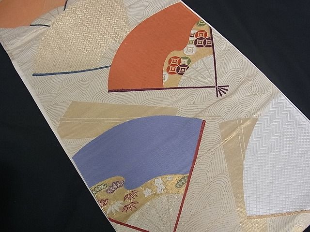 平和屋着物■六通柄袋帯 唐織 扇面吉祥文 金糸 逸品 yk0142