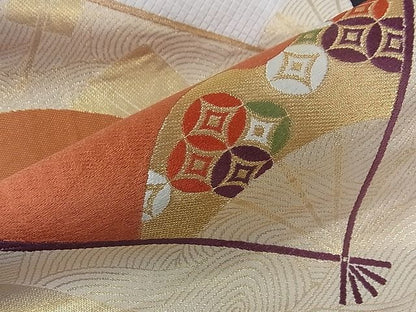 平和屋着物■六通柄袋帯 唐織 扇面吉祥文 金糸 逸品 yk0142