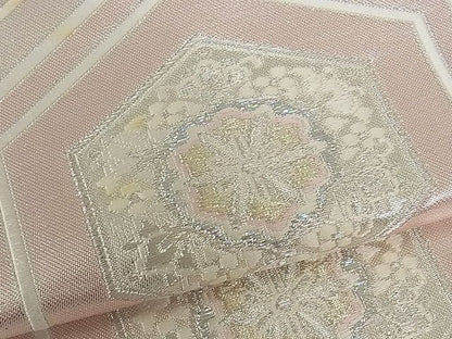 平和屋着物■六通柄袋帯 唐織 亀甲花文 銀糸 逸品 yk0588