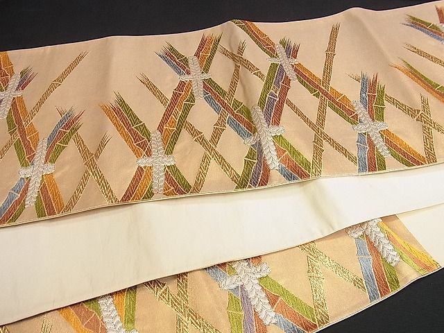 平和屋着物■太鼓柄袋帯 唐織 竹垣文 金糸 逸品 yk0746