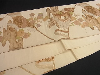 平和屋着物■六通柄袋帯 霞誰が袖花文 金糸 逸品 yk0754