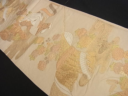 平和屋着物■六通柄袋帯 霞誰が袖花文 金糸 逸品 yk0754
