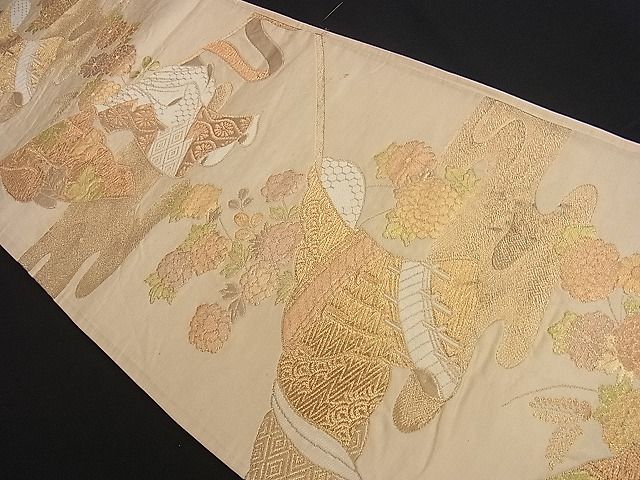 平和屋着物■六通柄袋帯 霞誰が袖花文 金糸 逸品 yk0754