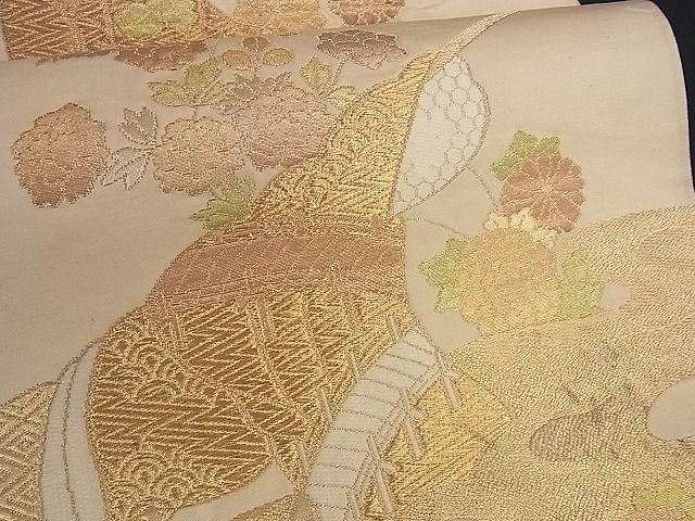 平和屋着物■六通柄袋帯 霞誰が袖花文 金糸 逸品 yk0754