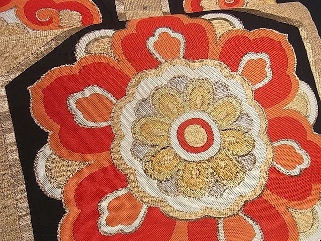 平和屋着物■六通柄袋帯 唐織 亀甲花文 黒地 金銀糸 逸品 yk0766