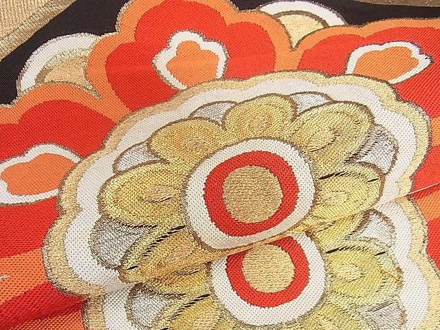 平和屋着物■六通柄袋帯 唐織 亀甲花文 黒地 金銀糸 逸品 yk0766