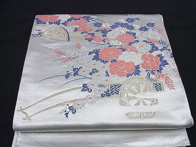平和屋着物■六通太鼓柄袋帯 唐織 花車文 金銀糸 逸品 yk0862