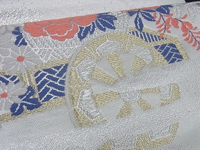 平和屋着物■六通太鼓柄袋帯 唐織 花車文 金銀糸 逸品 yk0862