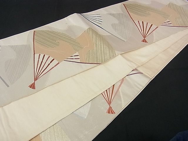 平和屋着物■六通柄袋帯 唐織 立波扇面文 金銀糸 逸品 yk0546