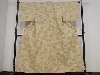 平和屋着物■上質な紬　雲重ね牡丹文　逸品　yyy2657