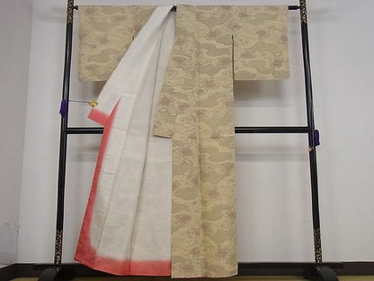 平和屋着物■上質な紬　雲重ね牡丹文　逸品　yyy2657