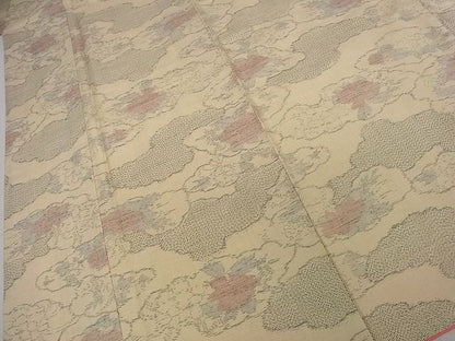 平和屋着物■上質な紬　雲重ね牡丹文　逸品　yyy2657