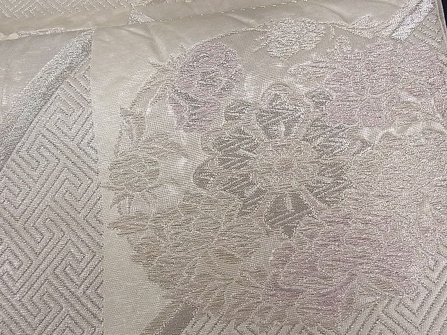 平和屋着物■六通柄袋帯 唐織 市松吉祥花丸文 銀糸 逸品 ze3557