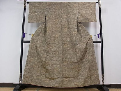 平和屋着物■上質な紬　流水草花文　逸品　ze3957