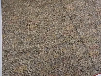 平和屋着物■上質な紬　流水草花文　逸品　ze3957