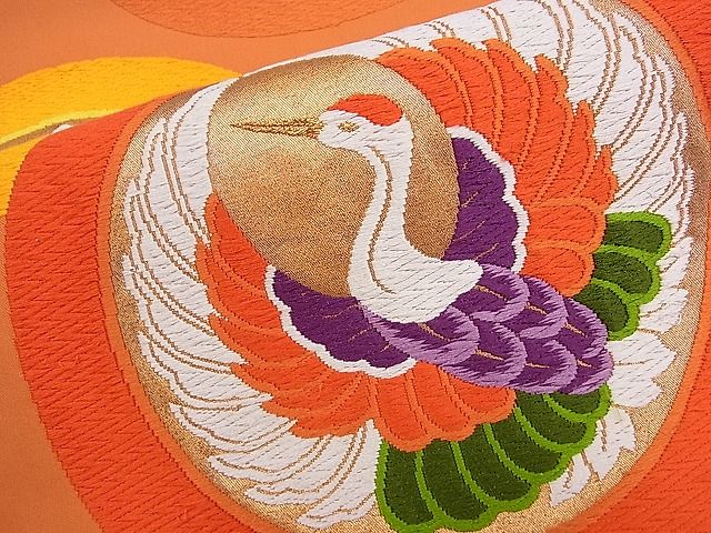 平和屋着物■六通柄袋帯 唐織 吉祥飛鶴花丸文 金銀糸 逸品 ze5433