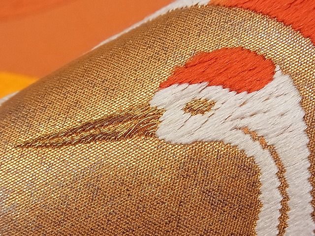 平和屋着物■六通柄袋帯 唐織 吉祥飛鶴花丸文 金銀糸 逸品 ze5433