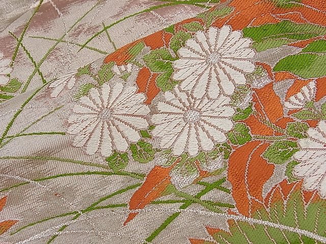 平和屋着物■六通柄袋帯 唐織 草花文 銀糸 逸品 ze5446