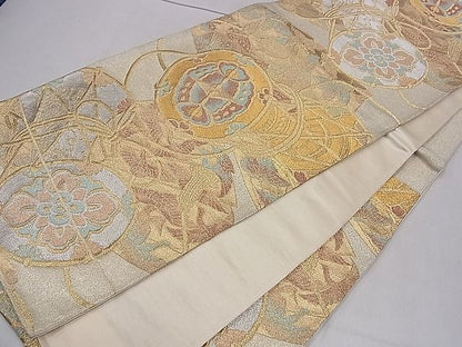 平和屋着物■六通柄袋帯　鼓飛鶴吉祥花文　金銀糸　逸品　ze5449