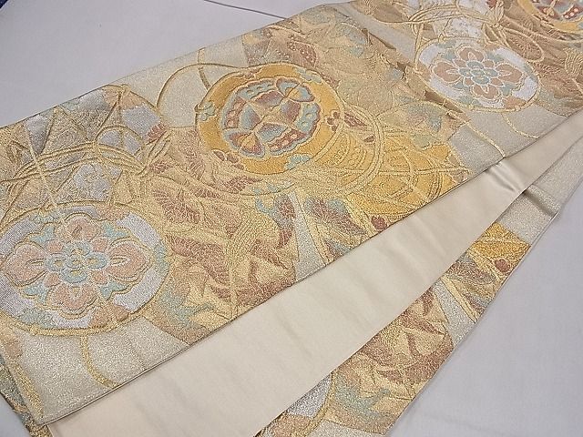 平和屋着物■六通柄袋帯　鼓飛鶴吉祥花文　金銀糸　逸品　ze5449