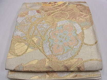 平和屋着物■六通柄袋帯　鼓飛鶴吉祥花文　金銀糸　逸品　ze5449