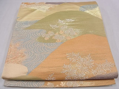 平和屋着物■六通柄袋帯 遠山飛鶴流水花文 金銀糸 逸品 ze5493