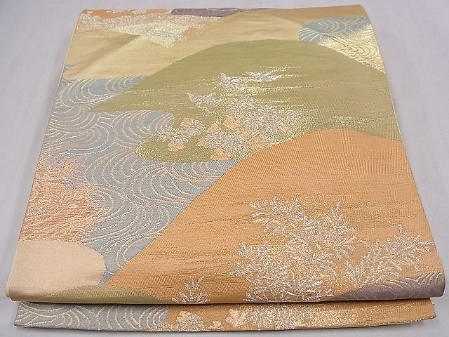 平和屋着物■六通柄袋帯 遠山飛鶴流水花文 金銀糸 逸品 ze5493