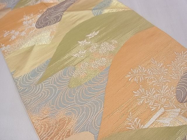 平和屋着物■六通柄袋帯 遠山飛鶴流水花文 金銀糸 逸品 ze5493