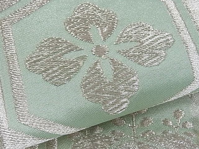 平和屋着物■六通柄袋帯 変わり市松亀甲立涌花文 銀糸 逸品 ze5643