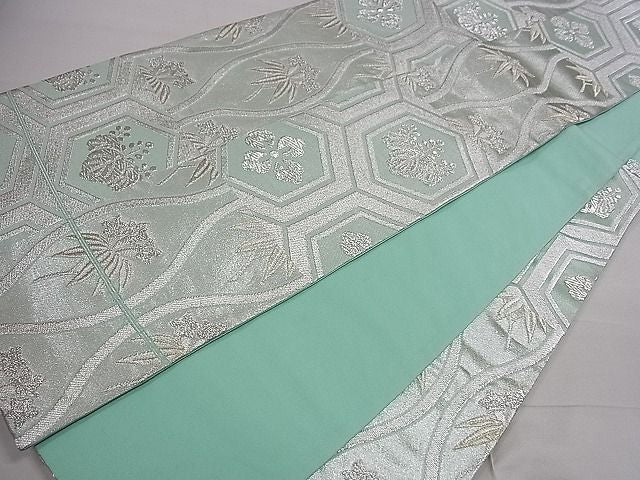 平和屋着物■六通柄袋帯 変わり市松亀甲立涌花文 銀糸 逸品 ze5643
