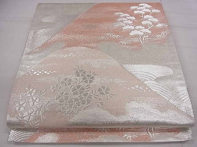 平和屋着物■六通柄袋帯 遠山草花文 銀糸 逸品 ze5662