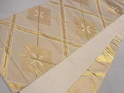平和屋着物■六通柄袋帯 駒刺繍 花菱文 金糸 逸品 ze5687