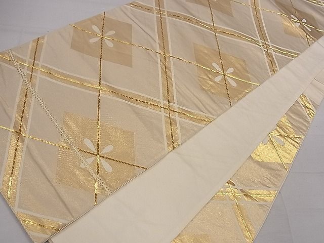 平和屋着物■六通柄袋帯 駒刺繍 花菱文 金糸 逸品 ze5687