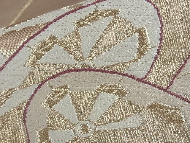 平和屋着物■六通柄袋帯 唐織 片輪車花鳥文 金糸 逸品 zy0341
